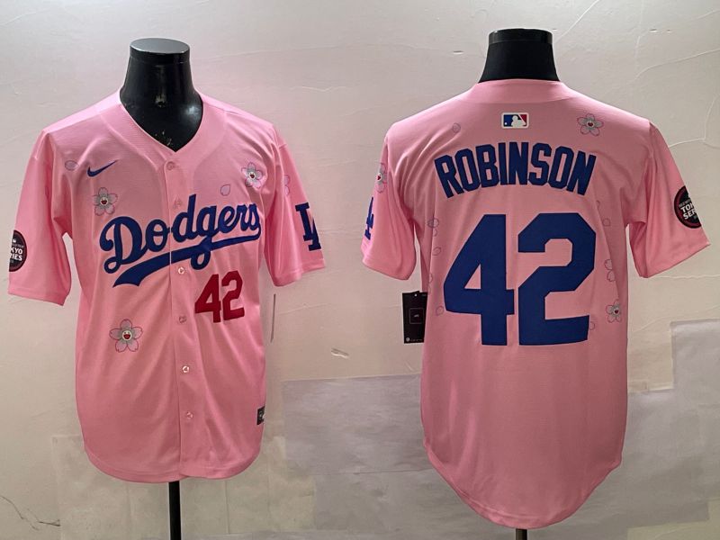 Men Los Angeles Dodgers #42 Robinson Pink Sakura Edition 2025 Nike MLB Jersey style 8->los angeles dodgers->MLB Jersey